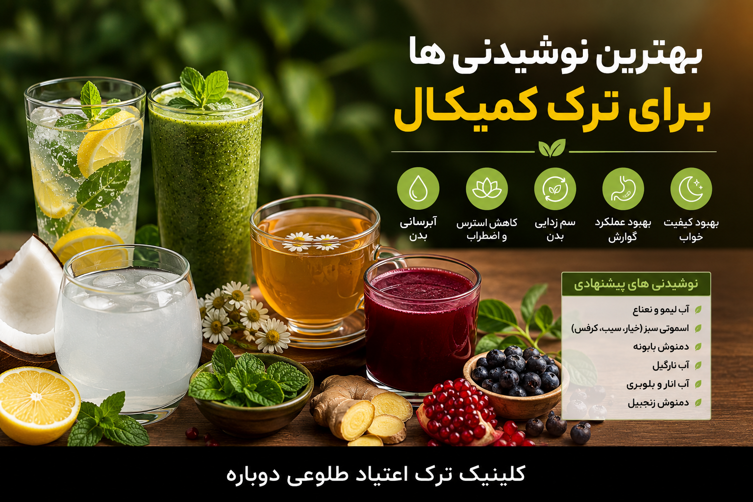 بهترین نوشیدنی ها برای ترک کمیکال